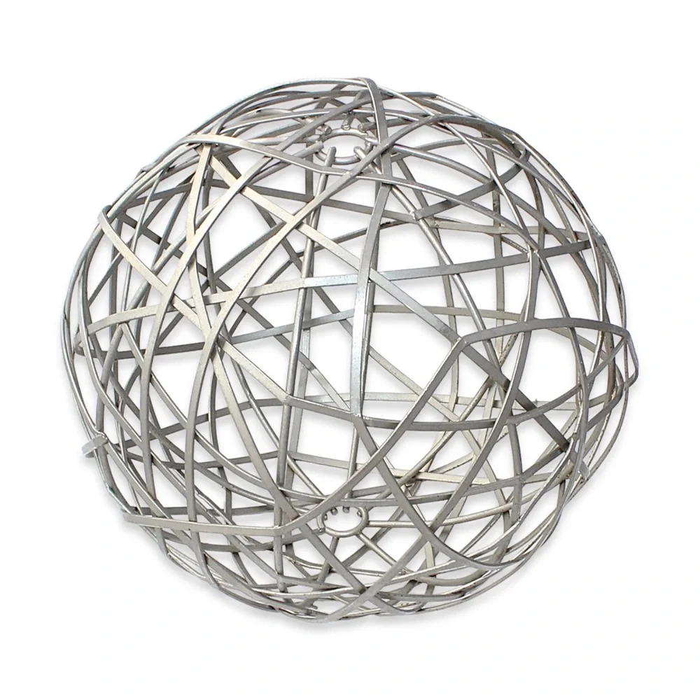 Abstract Sphere Sculpture Silver Tone Metal Wire Ball Orb Statue Modern